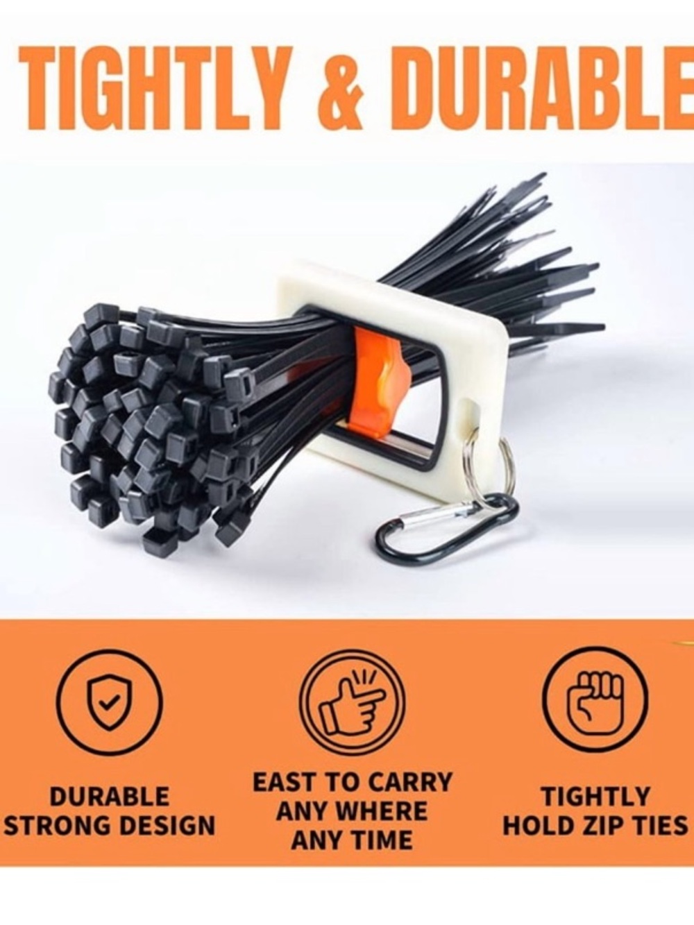 Zip Tie Holder with Carabiner - Black Zip Ties Organizer